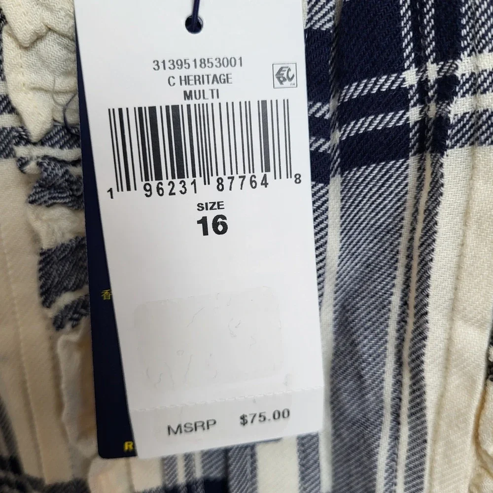Polo Ralph Lauren Kids‎ Size 16 Plaid Button Down Shirt DressNavy Cream NWT